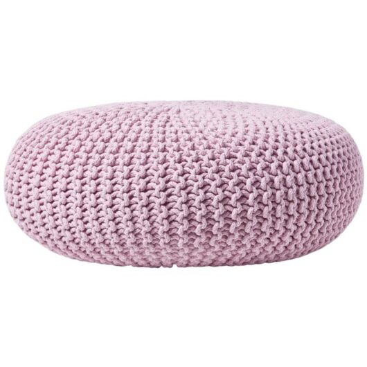 Homescapes - Pastel Pink Large Round Cotton Knitted Pouffe Footstool