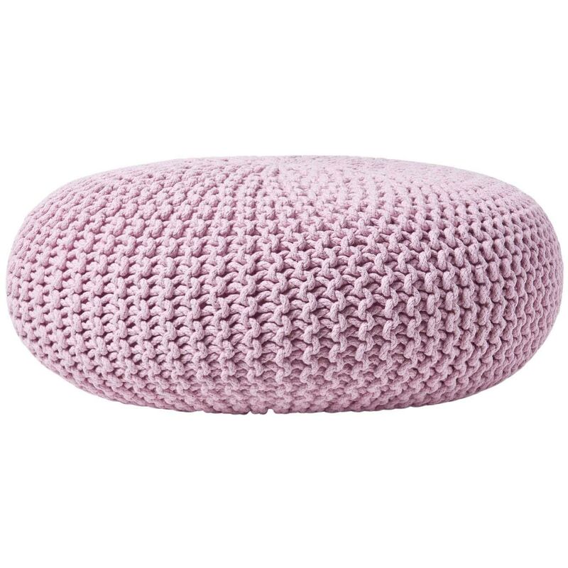 Homescapes - Pastel Pink Large Round Cotton Knitted Pouffe Footstool