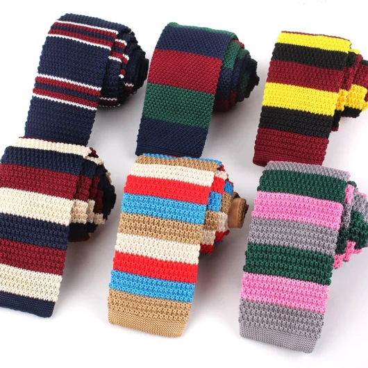 Hot Selling 5.5cm With Striped Knitted Ties Silk Polyester Knitted Necktie Mens With Custom Logo