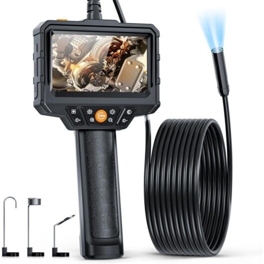 Industrial Digital Endoscope, 4.3-inch IPS Screen, Sewer Inspection Camera, IP67 Waterproof Snake Camera with 8 LEDs, 5m Semi-Rigid Cable