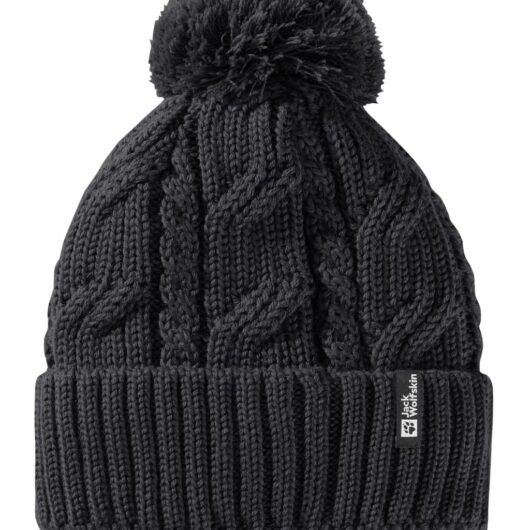 Jack Wolfskin Wool Blend Fleece Lined Pompom Hat Black