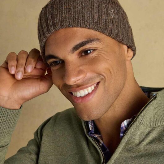 Joules Knitted Beanie Hat with Wool Brown