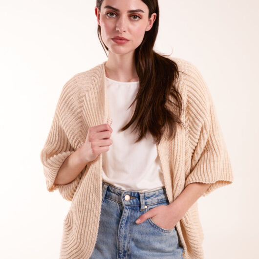 Knitted Mid Length Cardigan - ONE / BEIGE