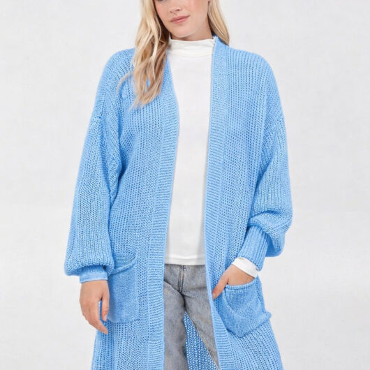 Longline Double Pocket Knitted Cardigan - S/M / Blue