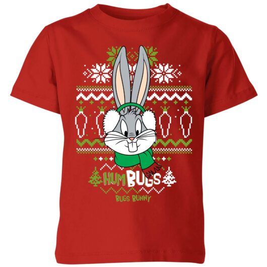 Looney Tunes Bugs Bunny Knit Kids' Christmas T-Shirt - Red - 3-4 Years