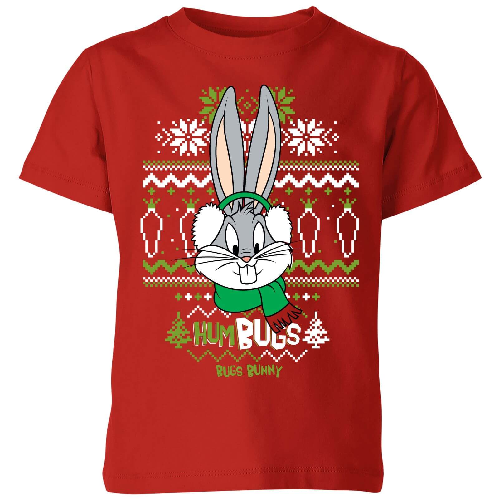 Looney Tunes Bugs Bunny Knit Kids' Christmas T-Shirt - Red - 3-4 Years