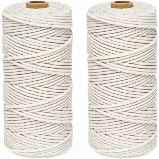 Macrame Cord Kit 3mm x 200m Beige Cotton Thread, 100% Cotton Macrame String Cord, Natural Cotton Cord for Knitting, Hanging Plant DIY Decoration,