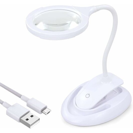 Magnifying Glass with Light, 5X 10X Magnifying Lamp with Stand & Clamp, Desktop Magnifier Lamp Rechargeable and Brightness Adjustable for Close Work,
