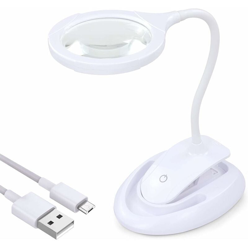 Magnifying Glass with Light, 5X 10X Magnifying Lamp with Stand & Clamp, Desktop Magnifier Lamp Rechargeable and Brightness Adjustable for Close Work,