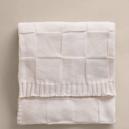 M&S Knitted Checkerboard Large Throw Neutral