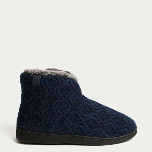 M&S Knitted Slipper Boots with Freshfeet™ Navy