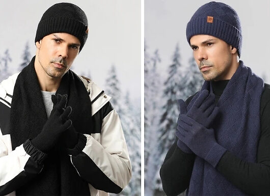 Men's Winter Warm Hat, Scarf & Gloves Set - 4 Colours!