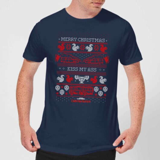 National Lampoon Merry Christmas Knit Men's Christmas T-Shirt - Navy - S