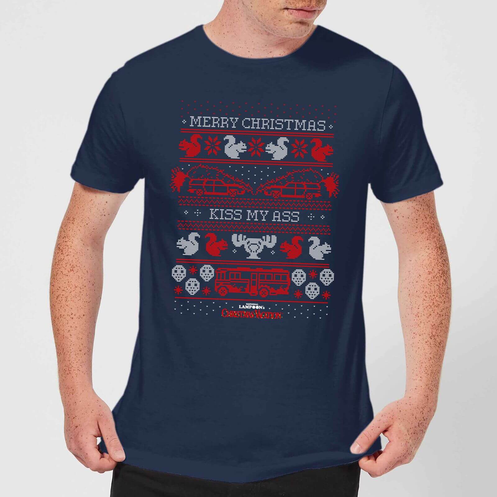 National Lampoon Merry Christmas Knit Men's Christmas T-Shirt - Navy - S