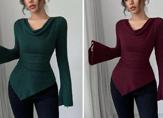Off-Shoulder Ribbed Knit Asymmetrical Top - 5 Colours, 5 Sizes!