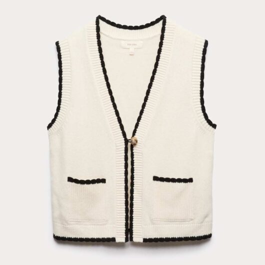 Per Una Scallop Edge Detail Knitted Tabard With Wool Cream Mix
