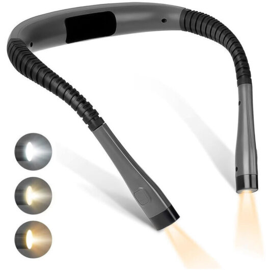 Rechargeable Neck Reading Lamp, Bedside Reading Light, 3 Colors, 6 Brightness Levels, Foldable Arms, Long Lasting, Ideal for Reading, Knitting and