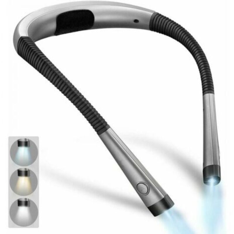 Rechargeable neck reading lamp, bedside reading lamp, 6 brightness levels, foldable arms, long-lasting battery, ideal for reading, knitting, and