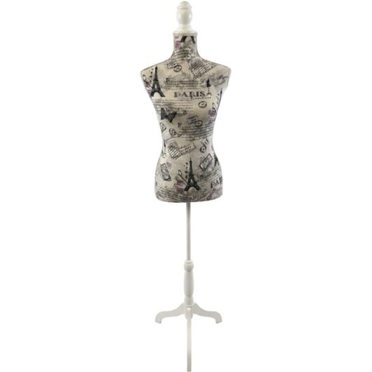 Relaxdays women's dress form, size 36/38, height-adjustable 130-167 cm, Paris print, wooden stand, colourful