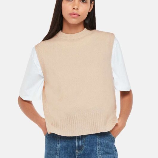 Whistles Pure Wool Split Hem Knitted Vest Top Ivory