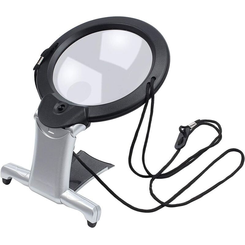 2.5-6x Magnifier with Dual LED, Portable Handheld Tabletop and Neck Strap, Multifunctional, Ideal for Reading, Sewing, DIY Electronics and Crafts