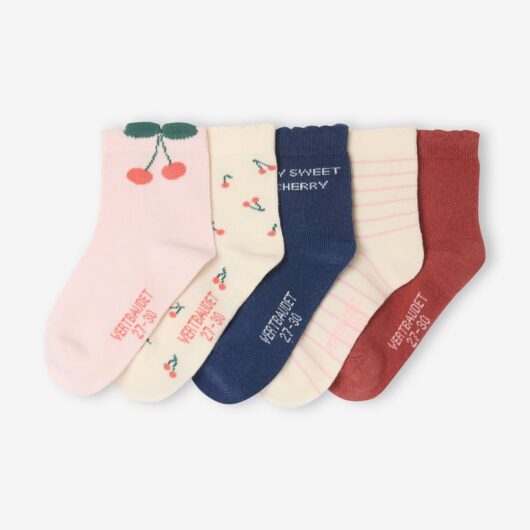 5 Pairs of Cherry Ankle Socks For Girls indigo