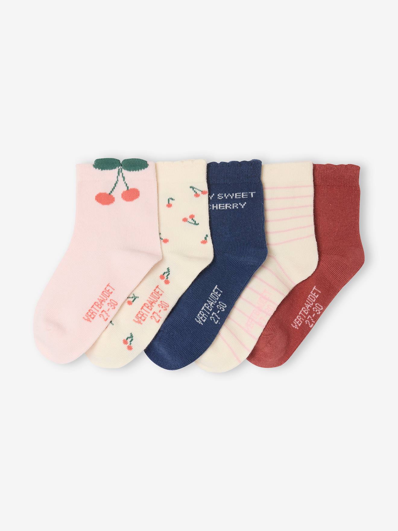 5 Pairs of Cherry Ankle Socks For Girls indigo