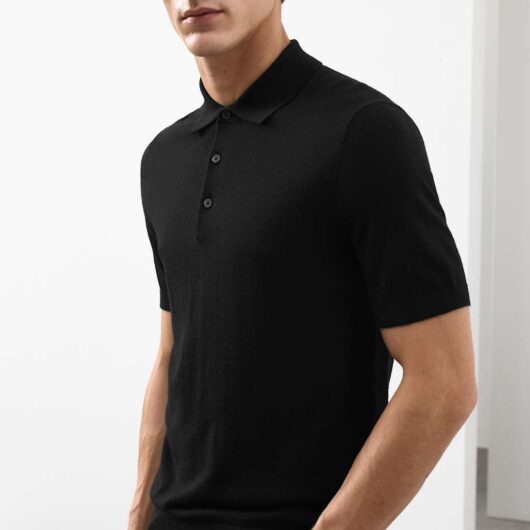 Autograph Pure Extra Fine Merino Wool Knitted Polo Shirt Black