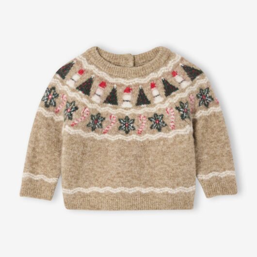 Baby boy Christmas jacquard jumper marl beige