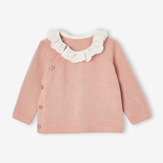 Baby knitted jumper with English embroidery collar rose