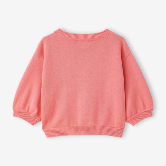 Basics Knitted Cardigan, Embroidered Heart, for Babies coral