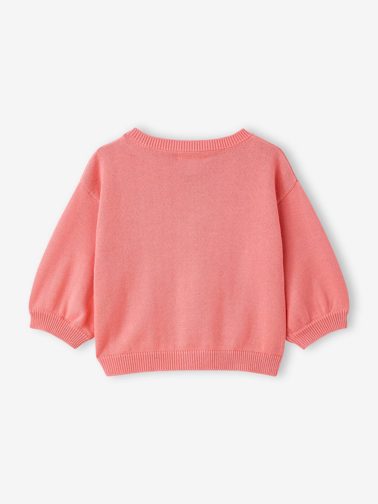 Basics Knitted Cardigan, Embroidered Heart, for Babies coral
