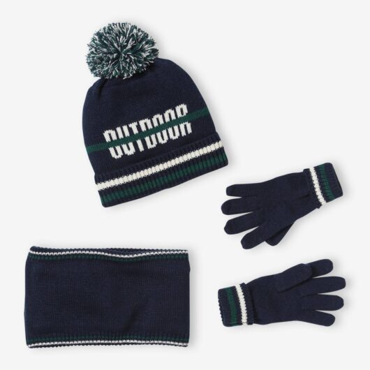 Beanie + Snood + Gloves Set for Boys navy blue