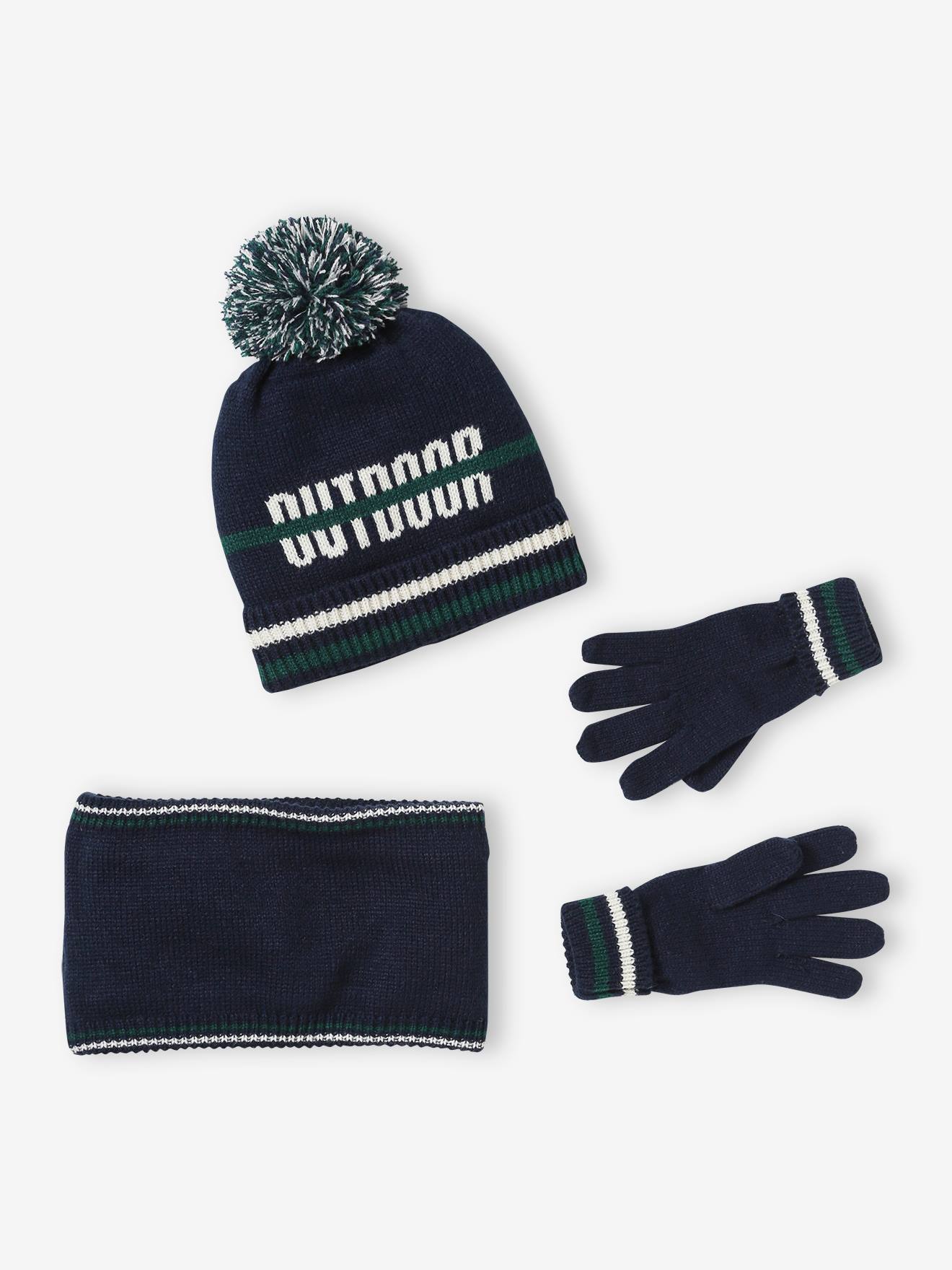 Beanie + Snood + Gloves Set for Boys navy blue