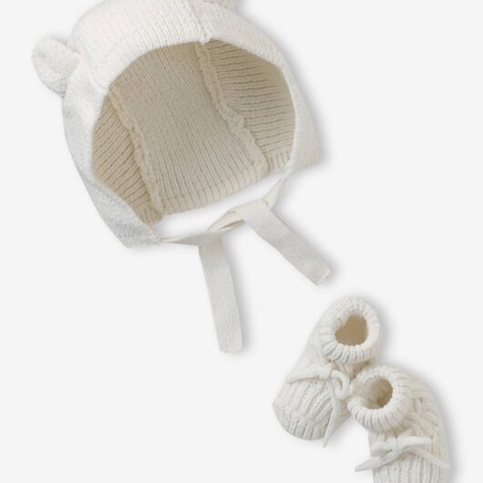 Beanie & Booties Set for Newborns ecru