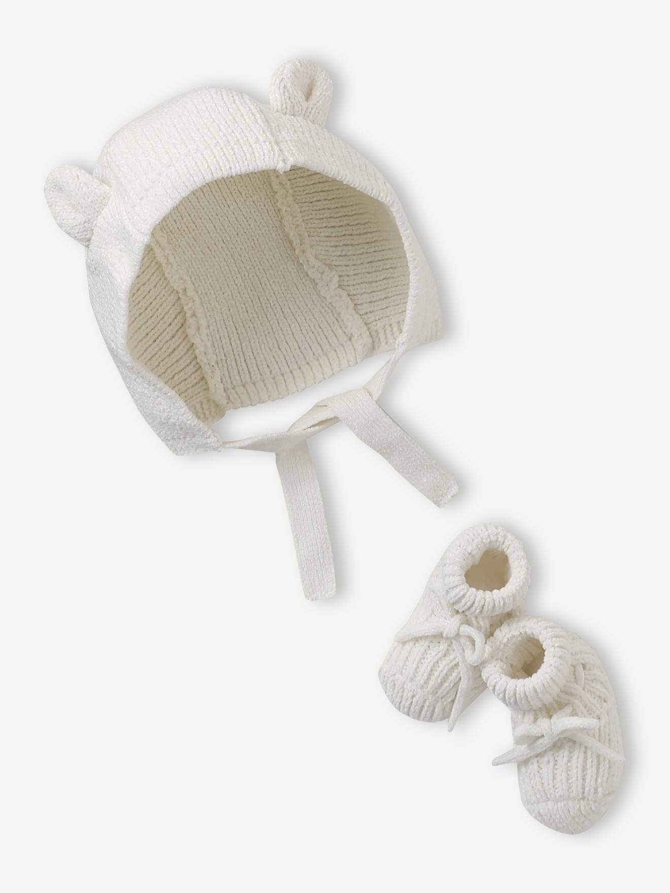 Beanie & Booties Set for Newborns ecru