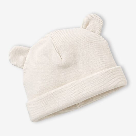 Bear Beanie with 3D Ears for Babies ecru