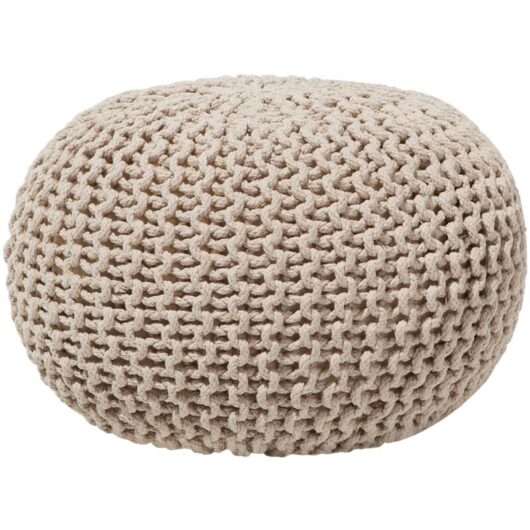 Beliani - Modern Knitted Round Pouffe Ottoman Cotton Beige 50 x 35 cm Conrad