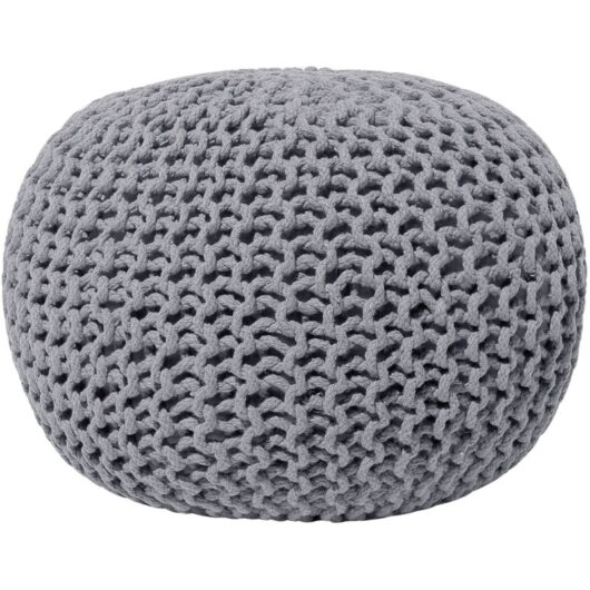 Beliani - Modern Knitted Round Pouffe Ottoman Cotton Dark Grey 50 x 35 cm Conrad
