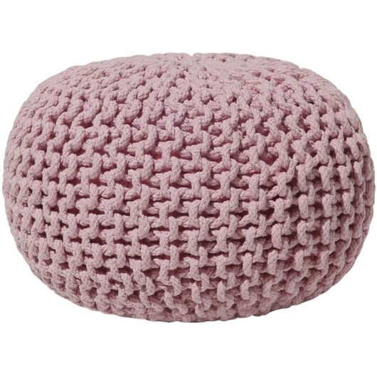Beliani - Modern Knitted Round Pouffe Ottoman Cotton Pink 40 x 25 cm Conrad