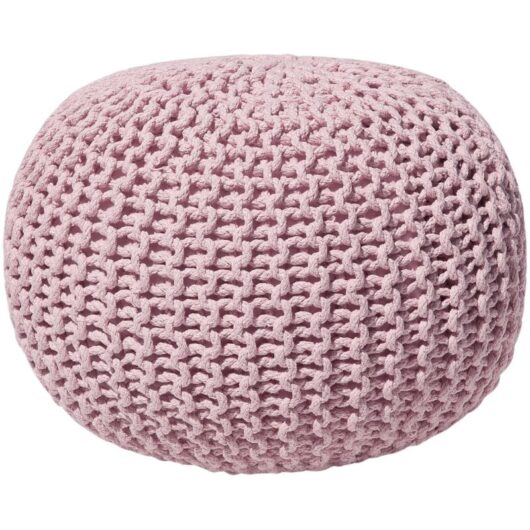 Beliani - Modern Knitted Round Pouffe Ottoman Cotton Pink 50 x 35 cm Conrad