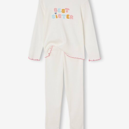 Best Sister Pyjamas in Ribbed Jersey Knit, for Girls ecru