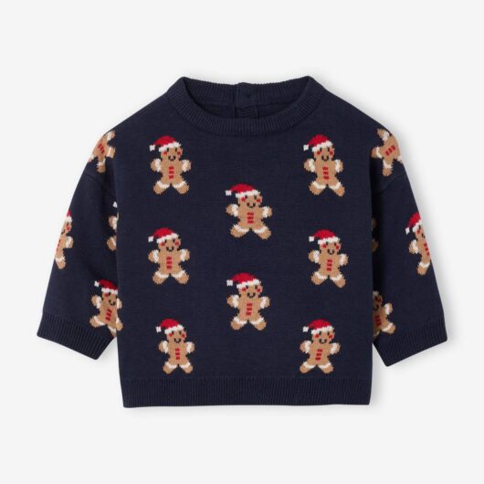 Boys' Christmas jacquard jumper navy blue