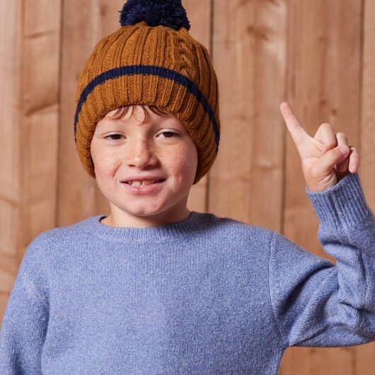 Boy's twisted set: beanie + snood + mittens/gloves ochre