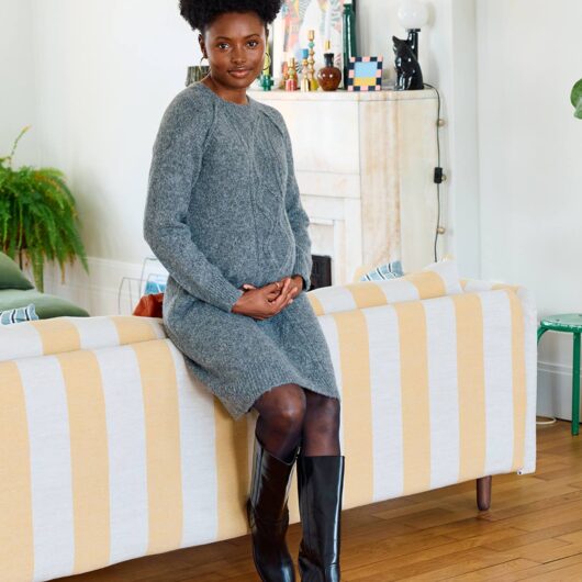 Cable Knit Jumper Dress with Wool for Maternity marl grey