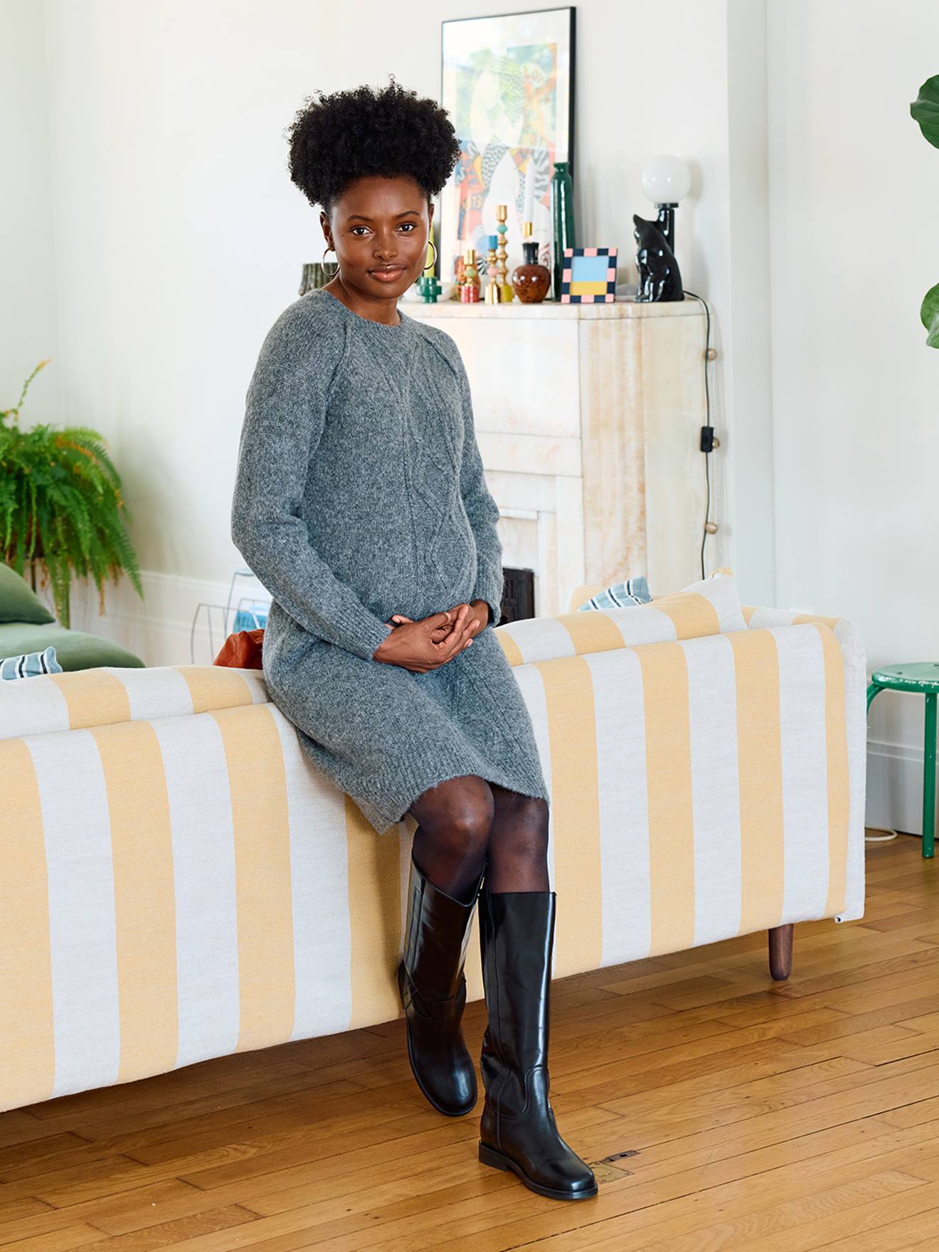 Cable Knit Jumper Dress with Wool for Maternity marl grey