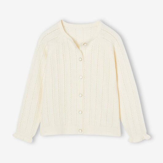 Cardigan in Lightweight Openwork Knit for Girls ecru