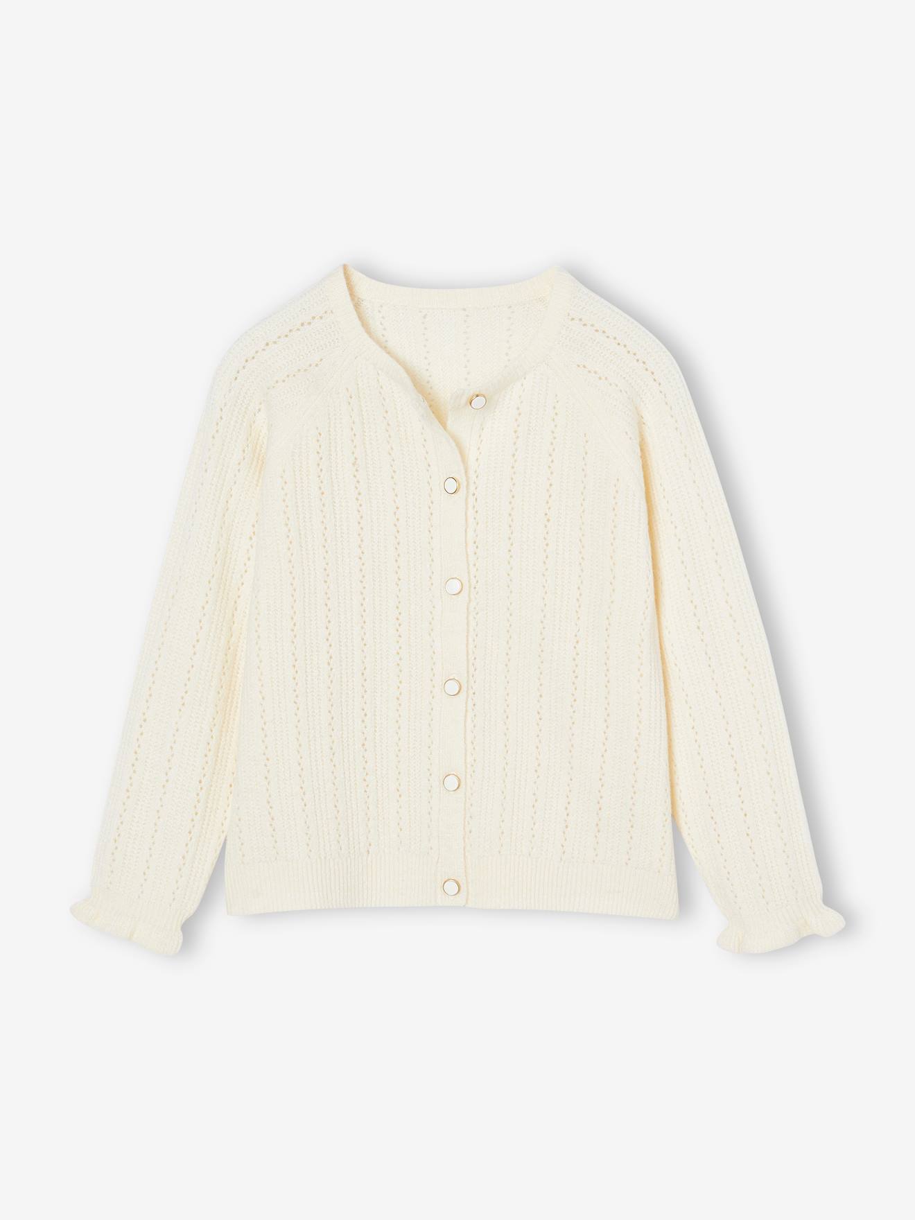 Cardigan in Lightweight Openwork Knit for Girls ecru