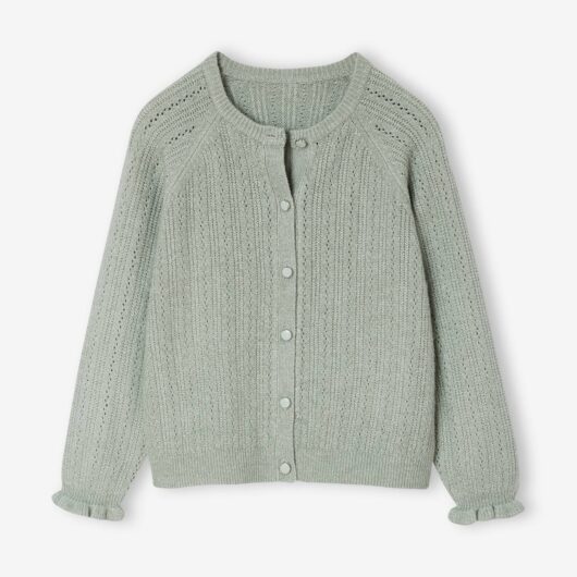 Cardigan in Lightweight Openwork Knit for Girls sage green