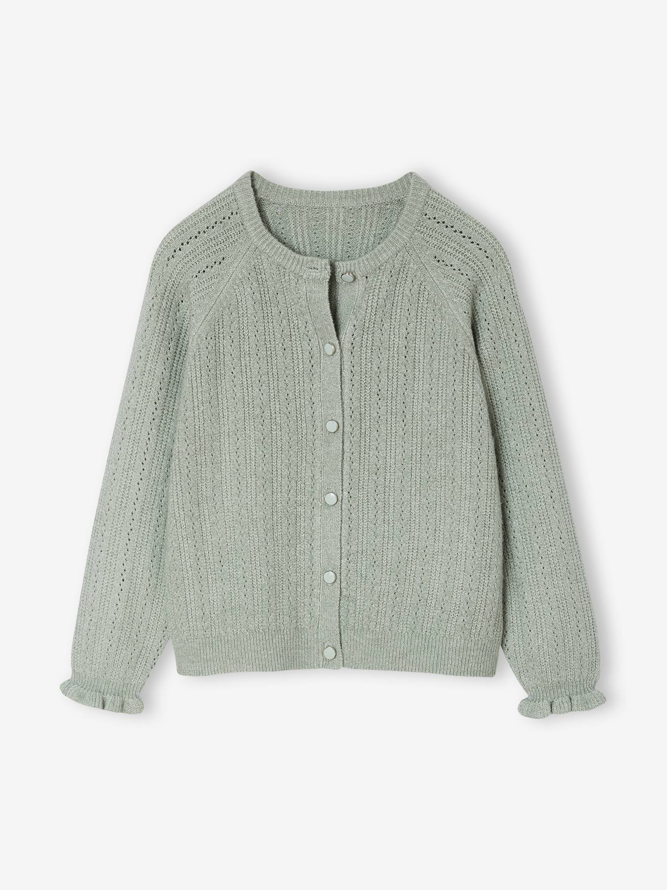 Cardigan in Lightweight Openwork Knit for Girls sage green